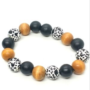 Tribal Style Round Wood Beaded Stretch Bracelet